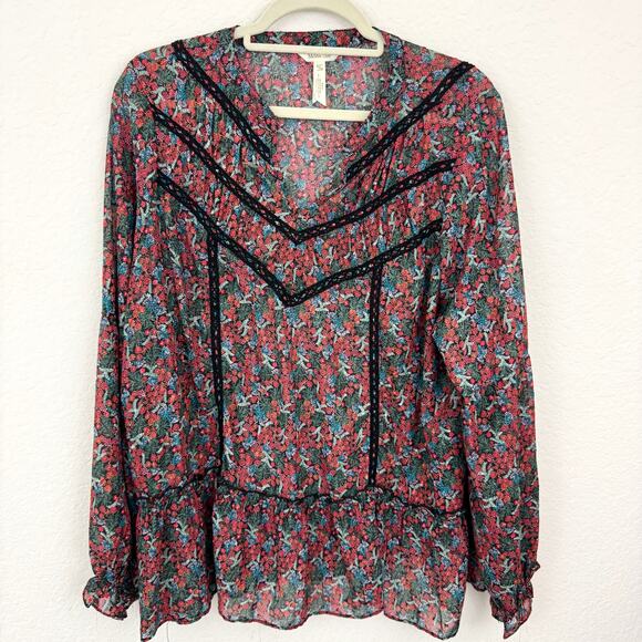 Matilda Jane Womens Carol Blouse Top Size XL Embroidered Floral Flowy Red - Picture 1 of 8